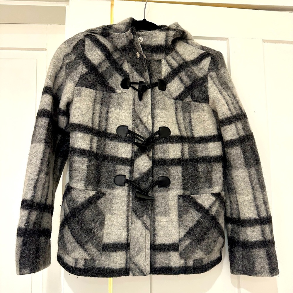 Michael Kors Plaid Wool hooded toggle jacket 6P